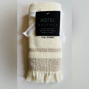 🎁2PC Hotel Balfour Tip Towel Set -CRMLTBG DUBLIN- Cotton- Cream & Heather Taupe